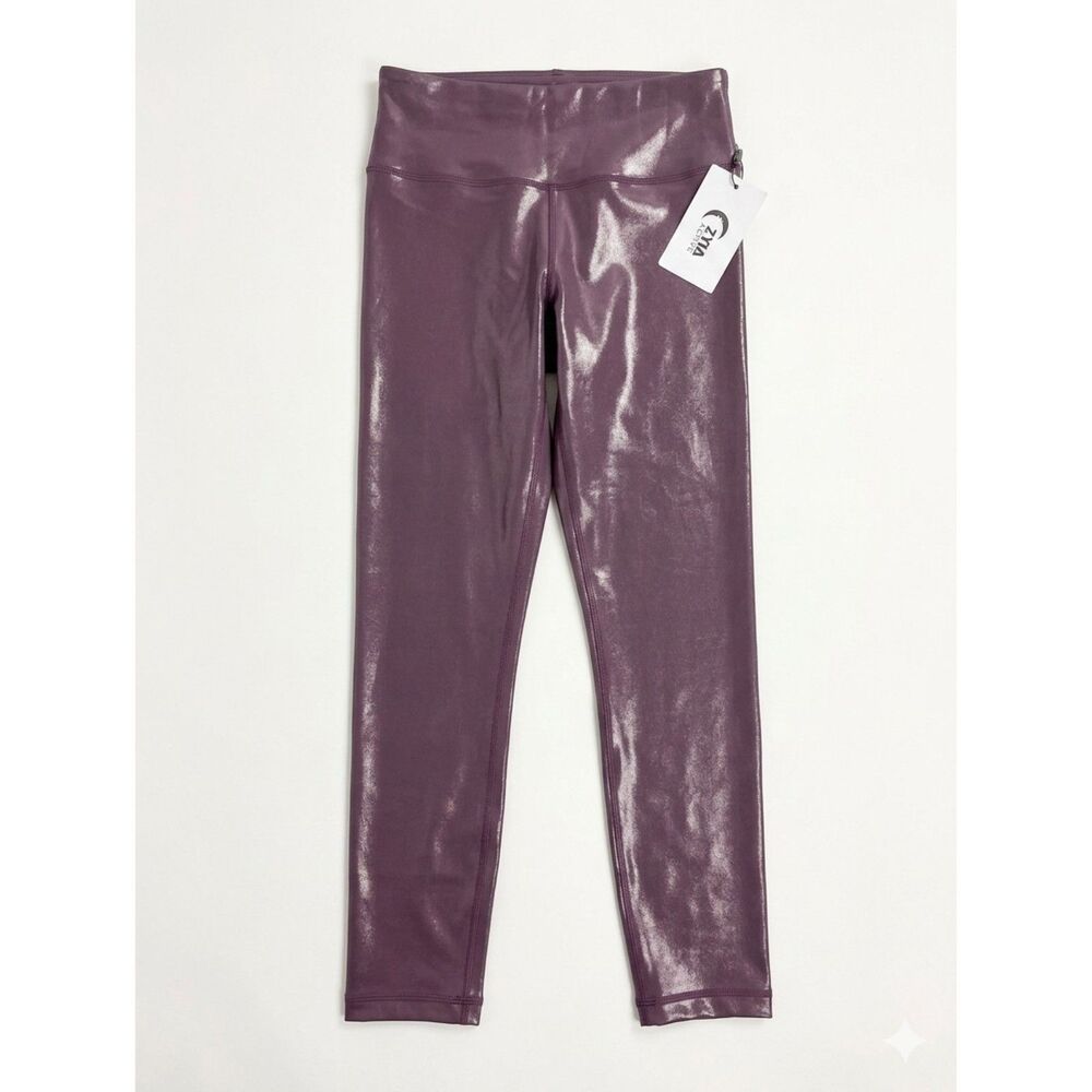 Zyia Active Light N Tight Leggings Womens 6-8 Plum Metallic Sheen High Rise 7/8 - Picture 1 of 10